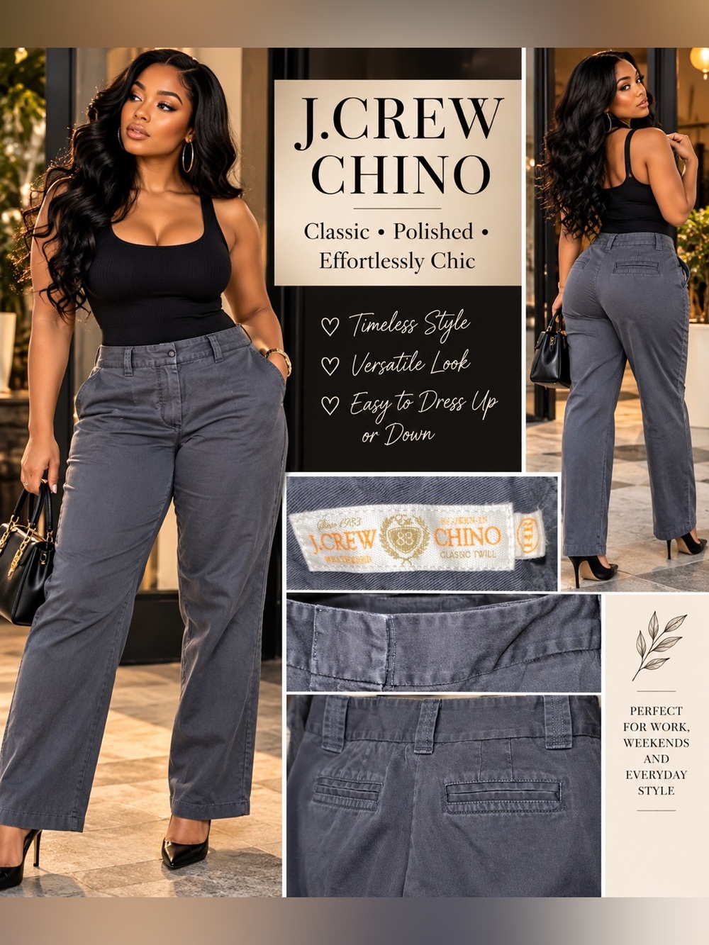 J. Crew Charcoal Blue Gray Classic Chino Trousers size 14R